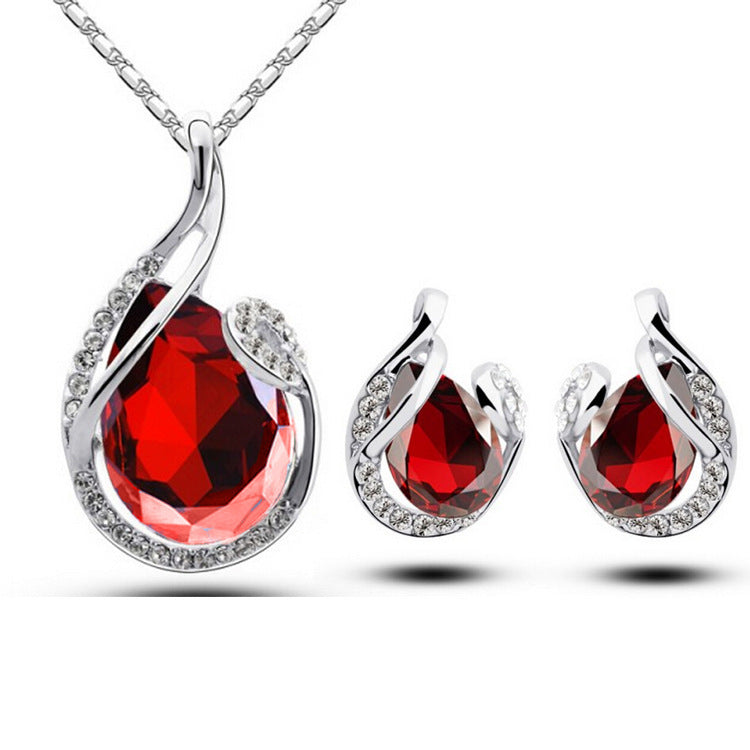 🎁 Ensemble de 3 pièces : collier et boucles d'oreilles en strass, bijoux tendance en forme de goutte d'eau pour femme, idéal pour la Saint-Valentin (100 % de réduction)