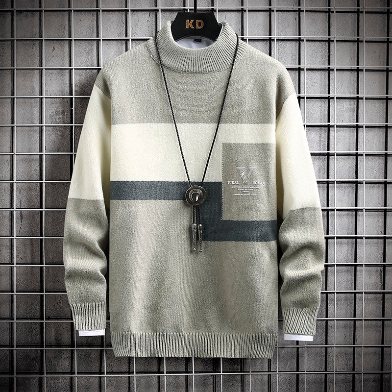 Pull en tricot ample en velours de vison épaissi pour homme à col mi-haut