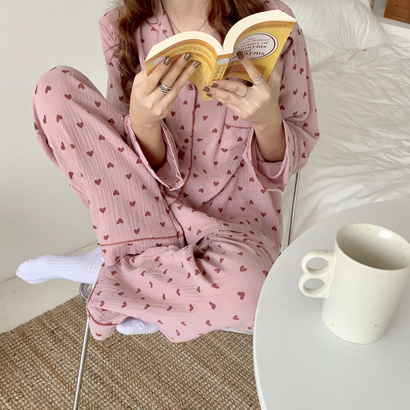 Women's Cotton Long-Sleeve Loose Two-Piece Lounge Set