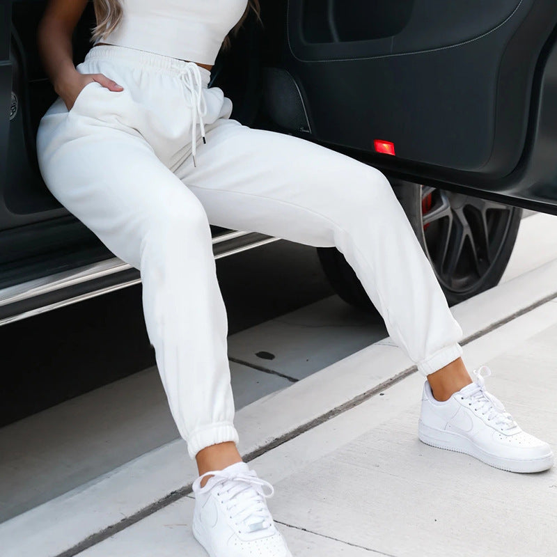 Pantalon ample décontracté taille basse sexy pour femme avec ceinture