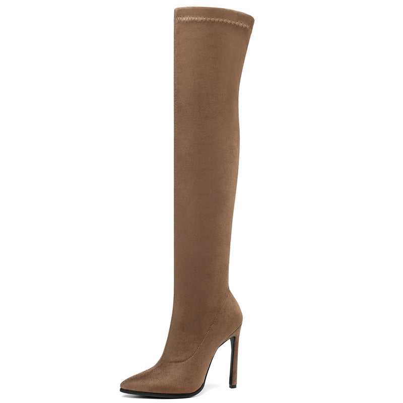 Bottes cuissardes en velours élastique à talons aiguilles