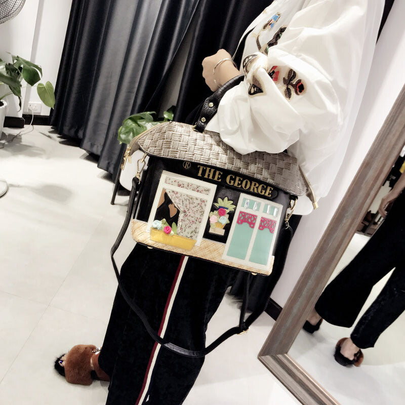 Sac Rétro Portable Fait Main en Cuir PU 28x14x25cm