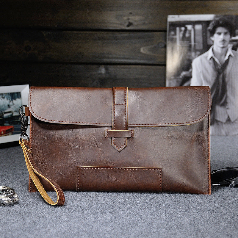 Men's Retro Crazy Horse PU Leather Clutch 26x16cm