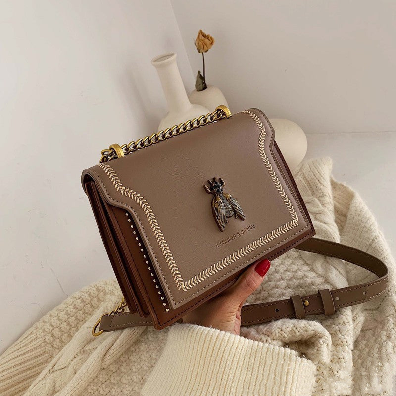 Small square bag chain shoulder all-match small bee rivet messenger bag
