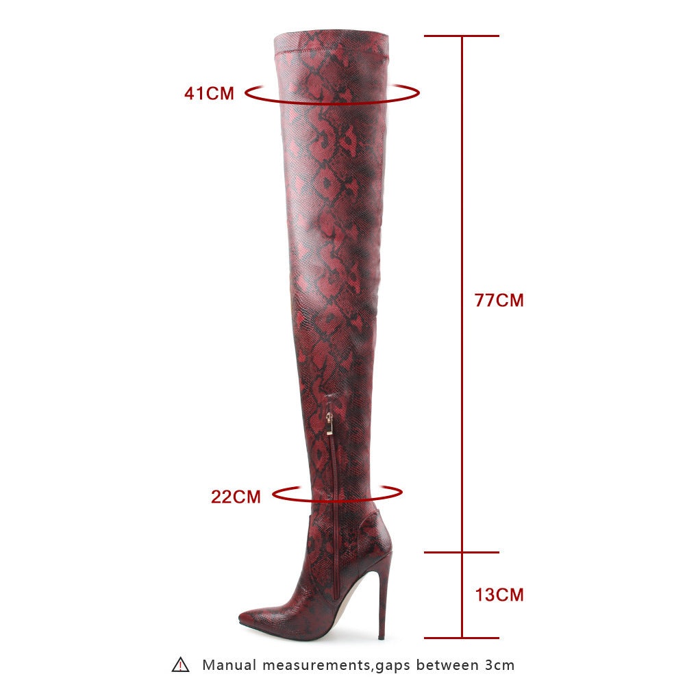 Women's Over The Knee Snakeskin Pointed Stiletto Heel Boots