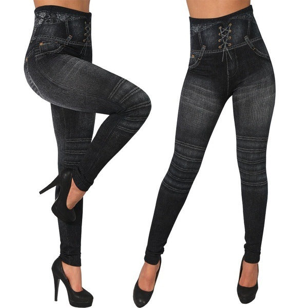 Seamless Cotton Faux Denim Cutout Leggings in Multiple Colors and Sizes