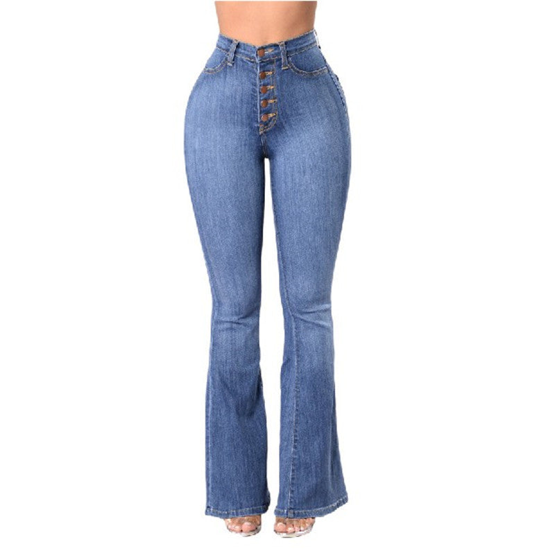 High Waist Stretch Denim Wide Leg Jeans