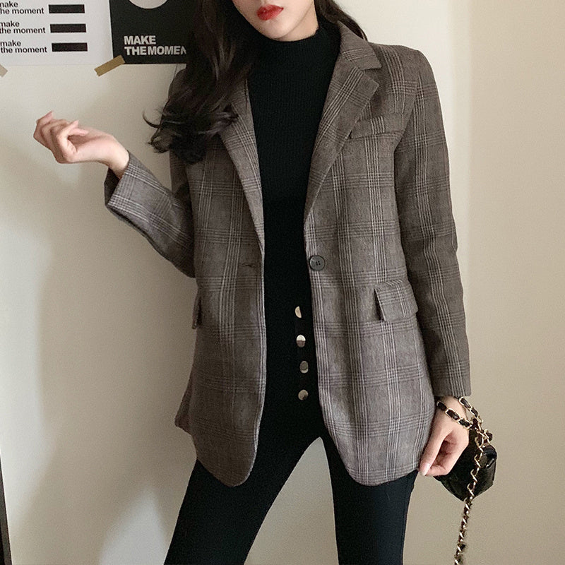 British Style Retro Plain Single-Breasted Blazer