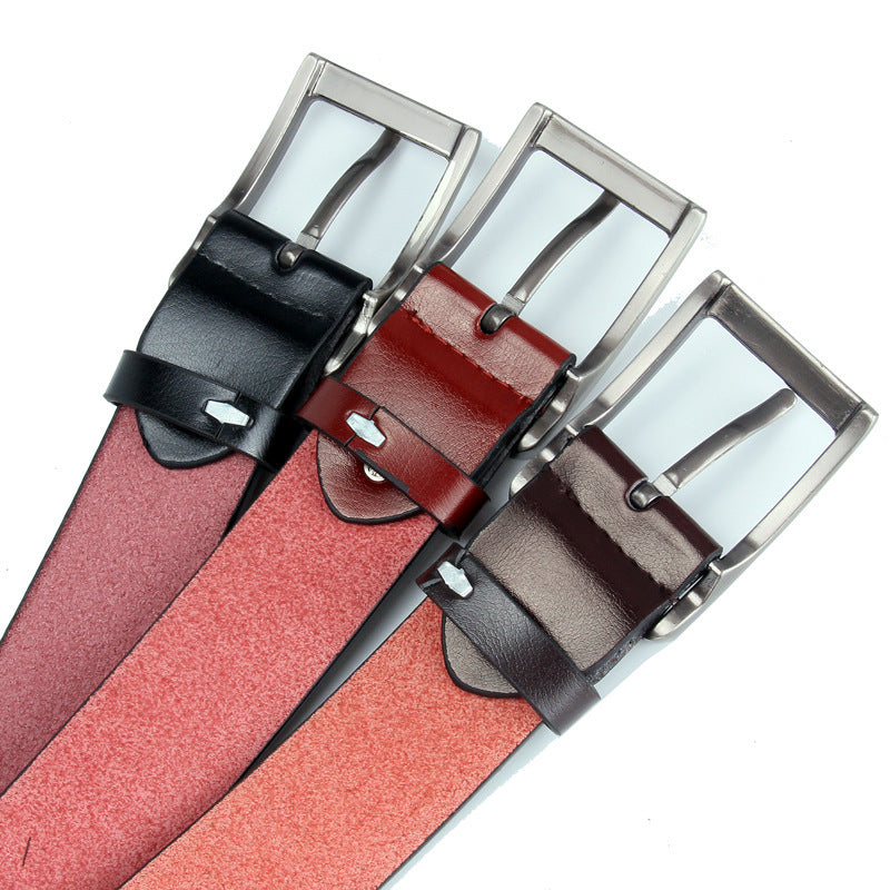 Men's Casual Leather Belt with Antique Letter Pin Buckle, 110-125cm, Black & Brown