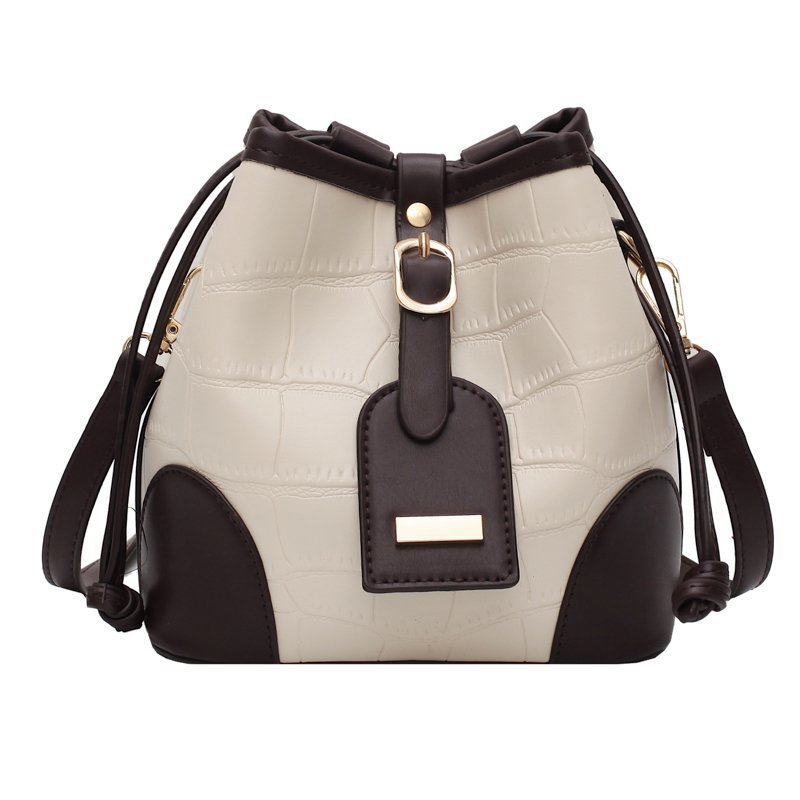 One-Shoulder Crocodile Pattern Bucket Bag Withdrawable Handbag