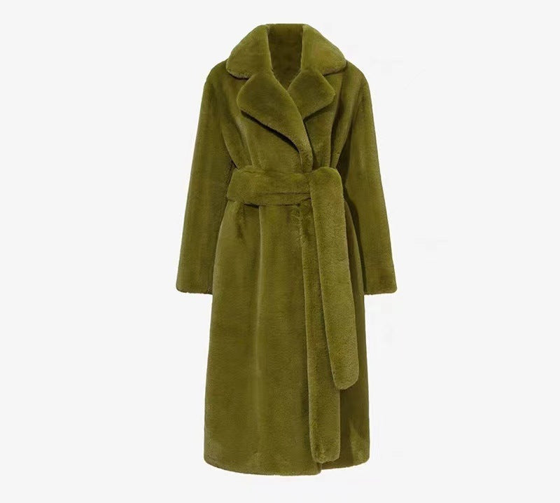 Thickened Long Plush Artificial Fur Cotton Coat Trench