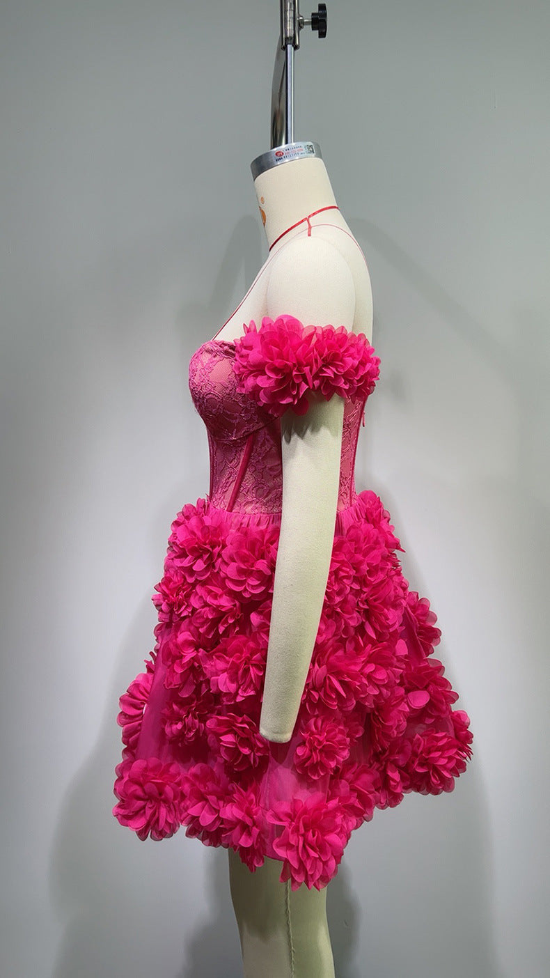 European And American Women's Clothing Handmade Flower Dress Gauze Skirt