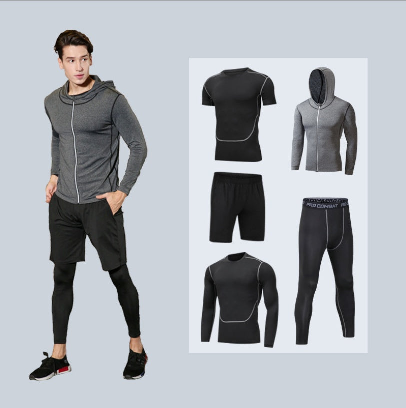 Ensemble Sport Homme Séchage Rapide à Capuche Manches Longues Pantalon Neuf Points Fitness Course à Pied
