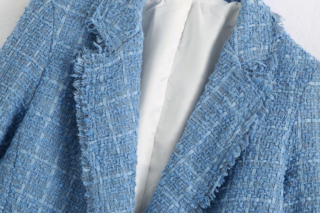 Retro Loose Tweed Plaid Women's Blazer Jacket Casual Streetwear