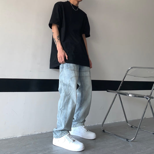 3D Cutting Washed Jeans Casual Straight Trousers