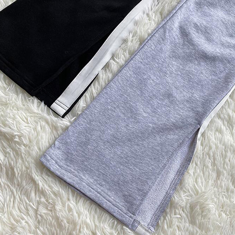 High Waist Cotton Split Loose Straight Leg Casual Pants