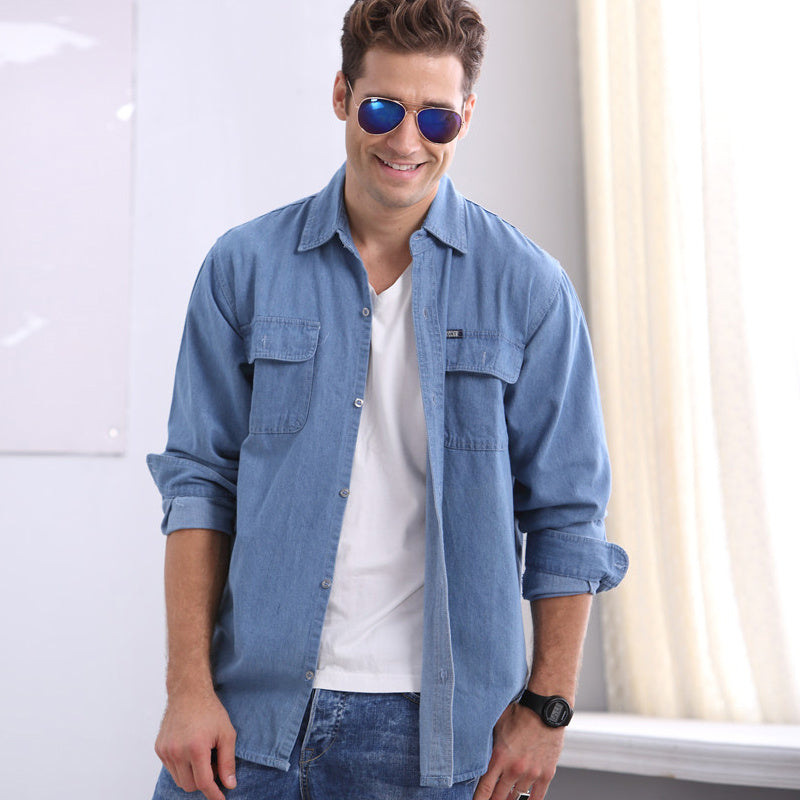 Men's Loose Fit Denim Long Sleeve Shirt