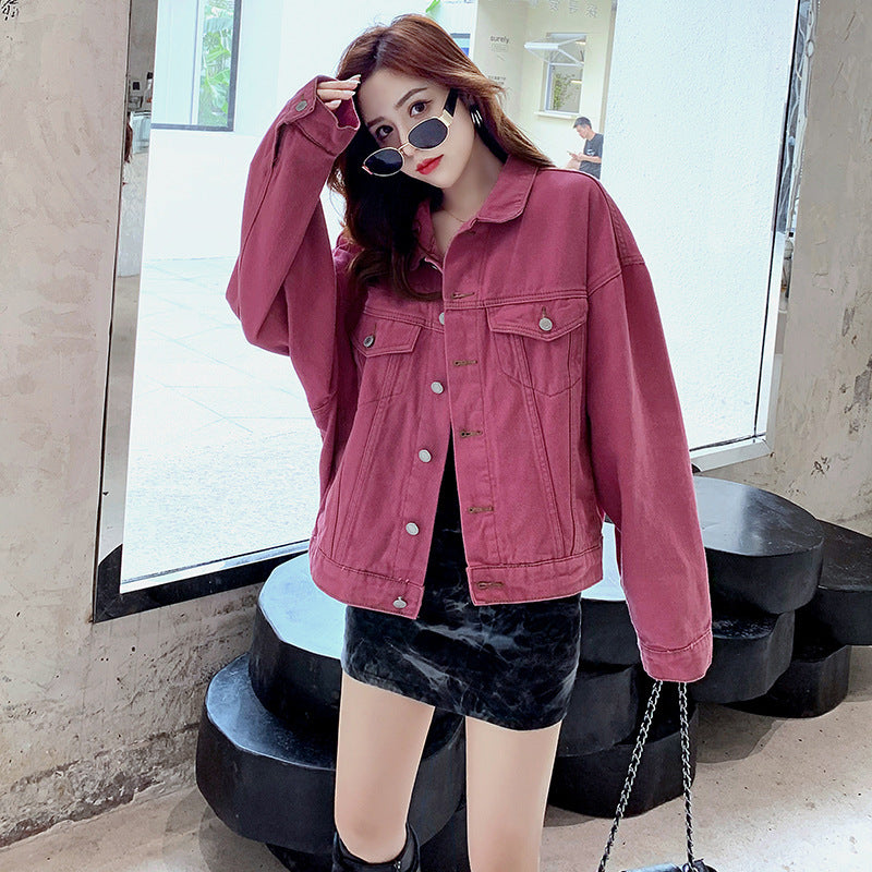 Pink Short Denim Jacket with Long Sleeves