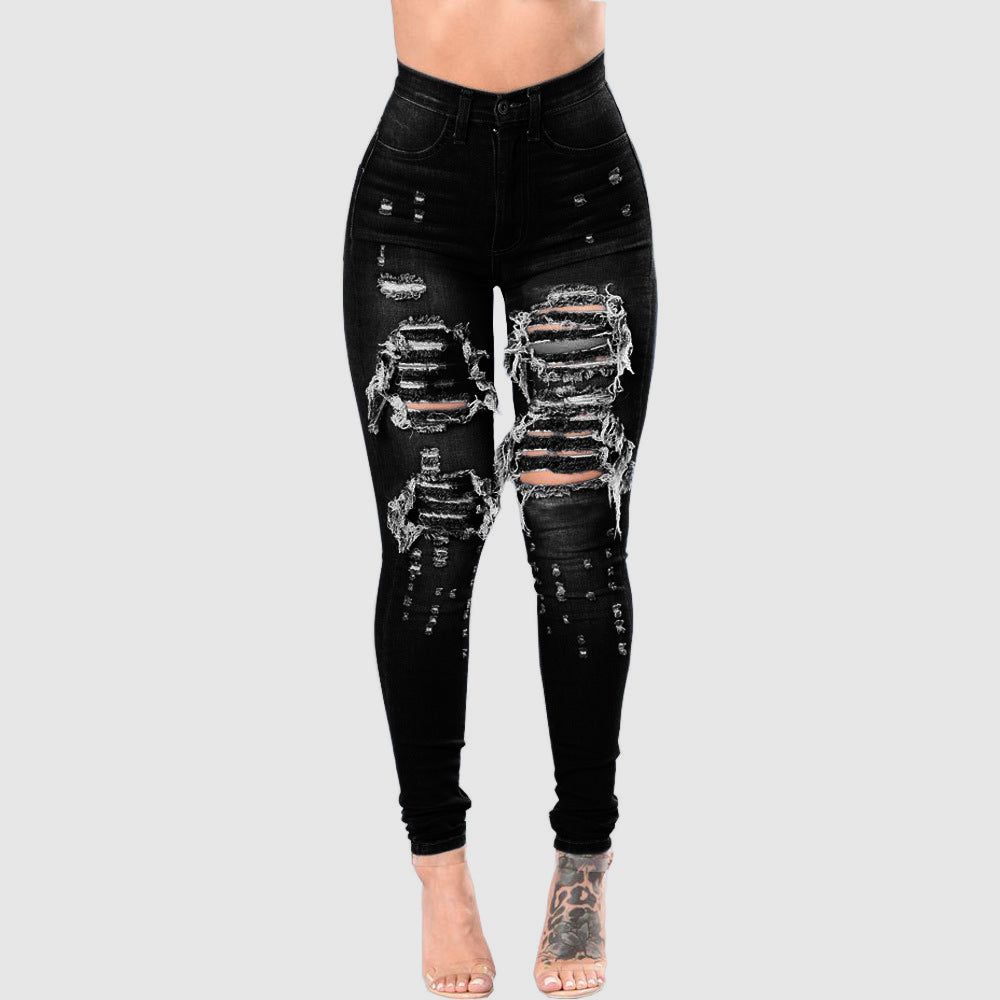 Pantalon en jean bleu délavé déchiré pour femme
