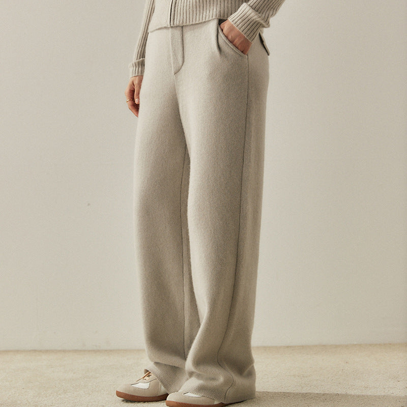 Pantalon large en cachemire tricoté épais taille haute pour femme