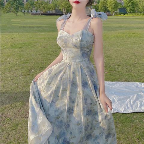 Women's Graceful Waist-Trimming Spaghetti Strap Dress