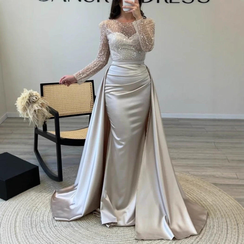 Robe de soirée élégante à manches longues et paillettes pour femme