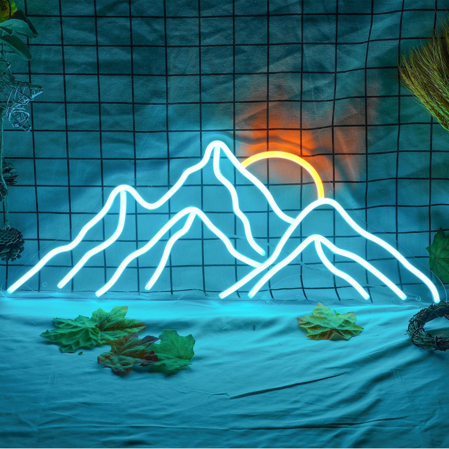 Lumière néon LED en acrylique en forme de montagne, atmosphère de lever de soleil