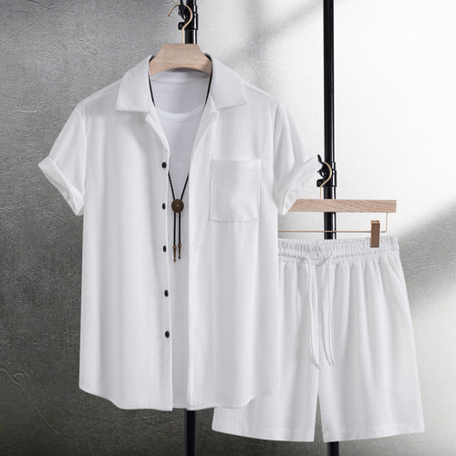 Summer Men's Casual Short Sleeve Shirt & Beach Shorts Set