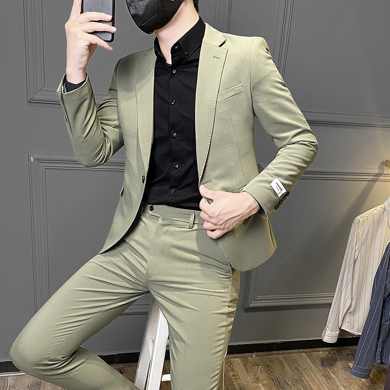 Men's Slim Fit Corduroy Business Casual Suit with Vest