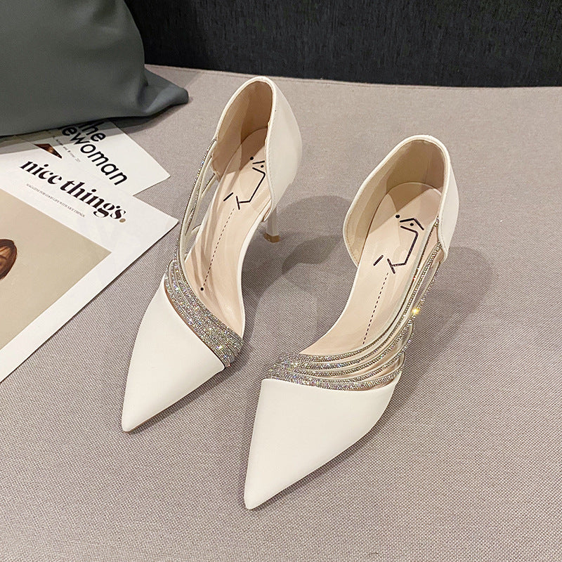 Spring Summer Rhinestone Pointed Stiletto High Heels