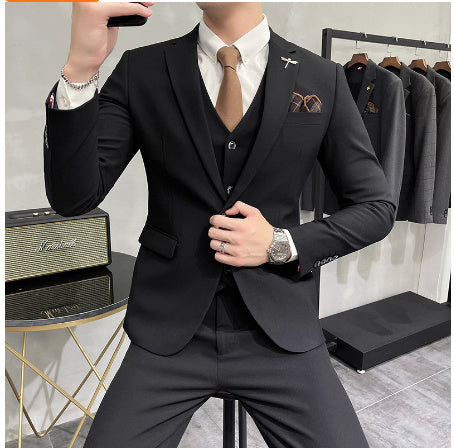 Plus Size Men's Slim Fit Corduroy Three-Piece Suit in Solid Colors