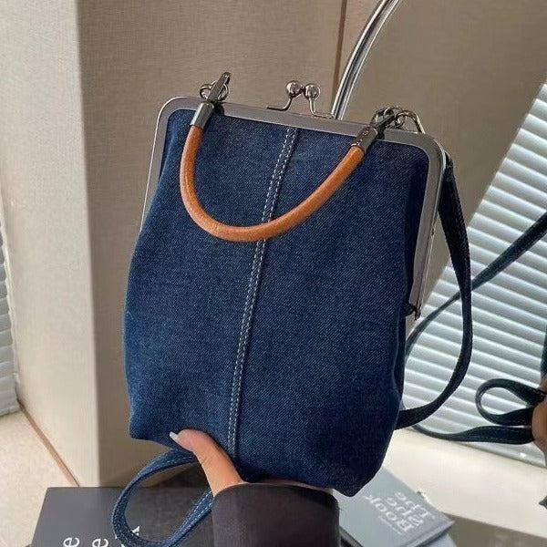 Sacoche en jean décontractée pour femme, sac à main en coton bleu 12x18x10cm