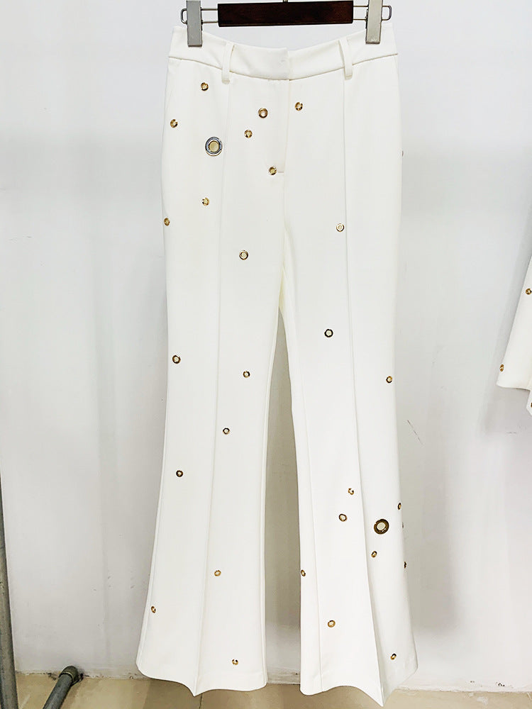 Ensemble deux pièces veste et pantalon en polyester blanc