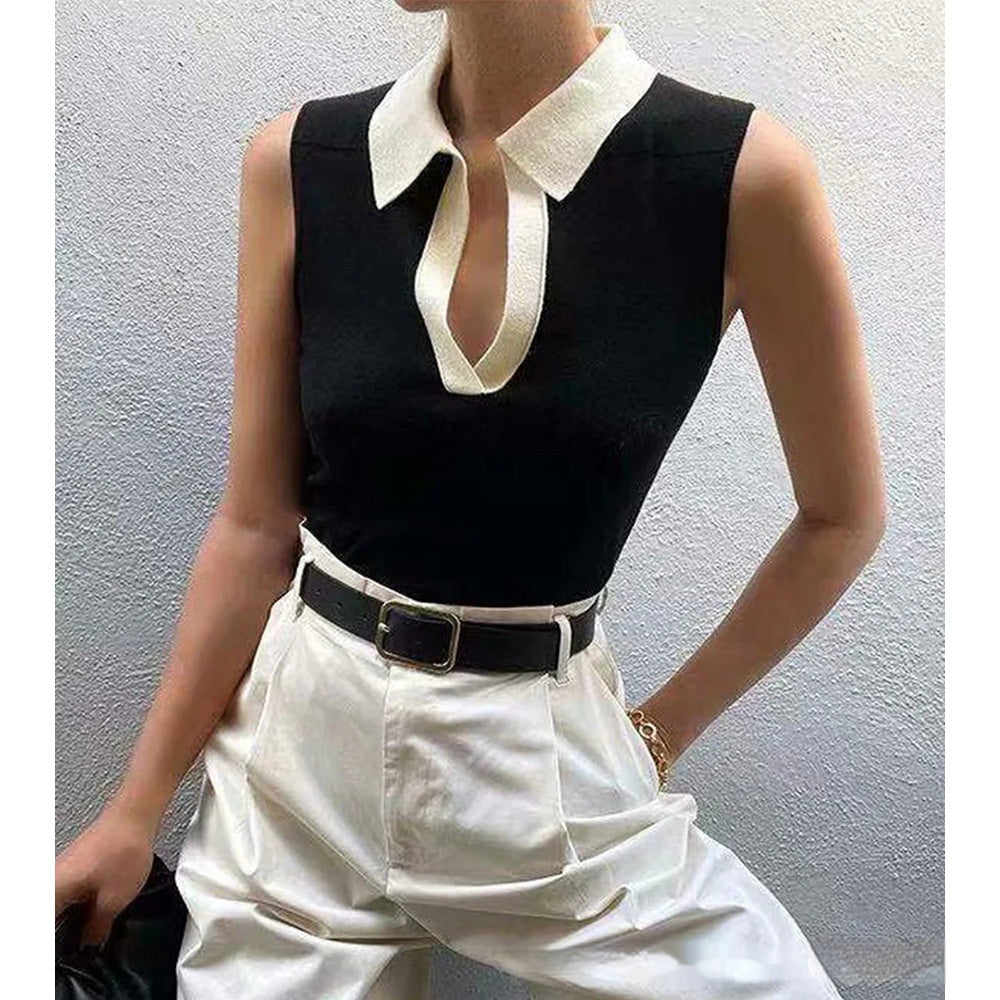 Women's Solid Color Round Neck Knitted Pullover Vest