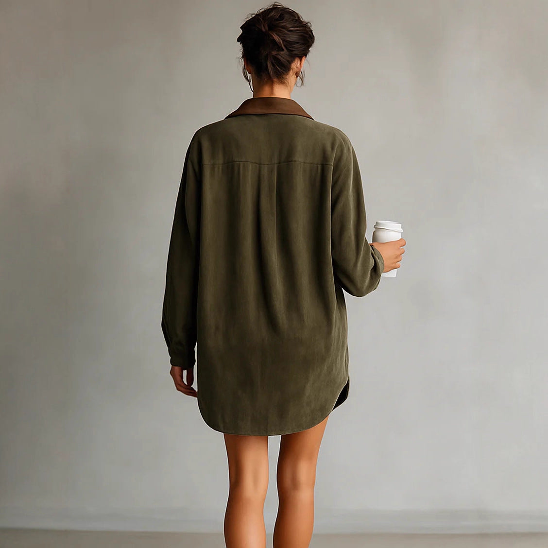 Robe chemise ample style rétro français pour femme