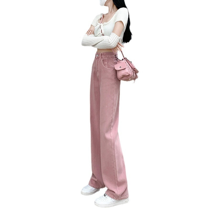 Dirty Pink High Waist Wide Leg Denim Pants for Women