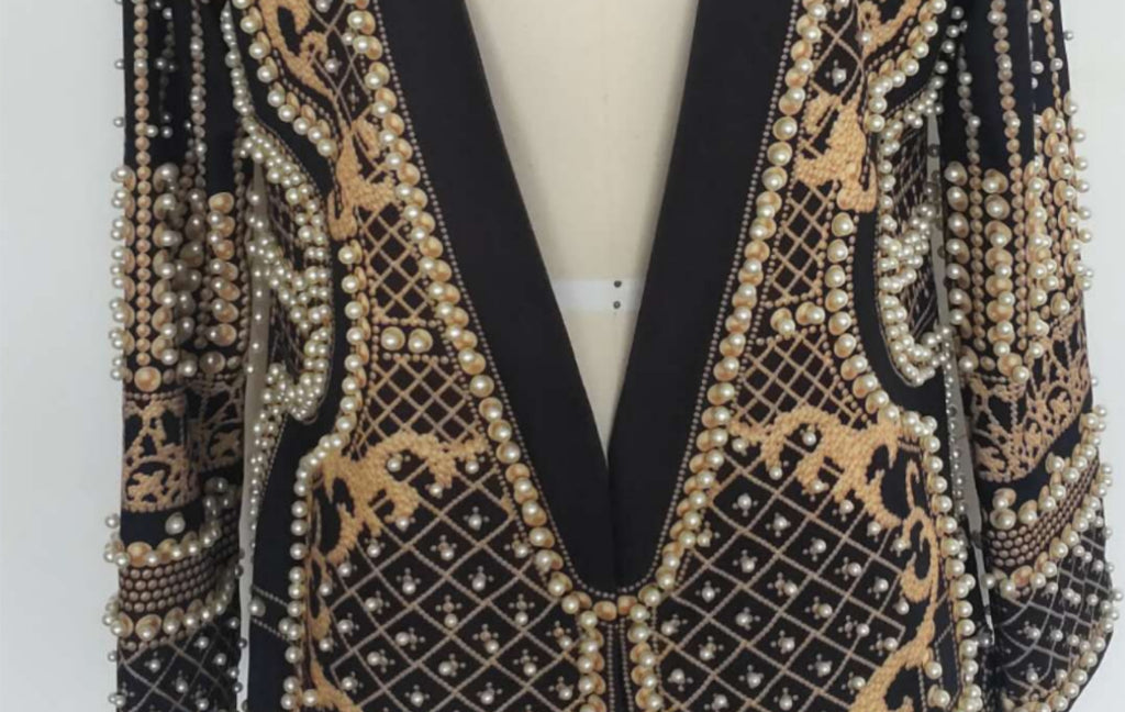 Women's Padded Suit Jacket with Bubble Bead Printing
