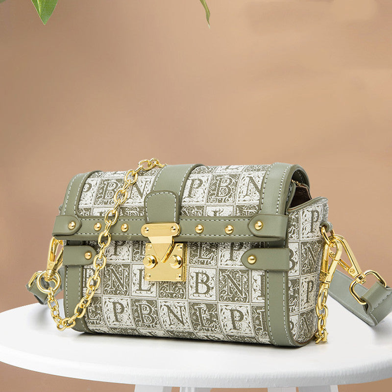 Niche Texture Printed Women's PU Messenger Bag in Green & Brown