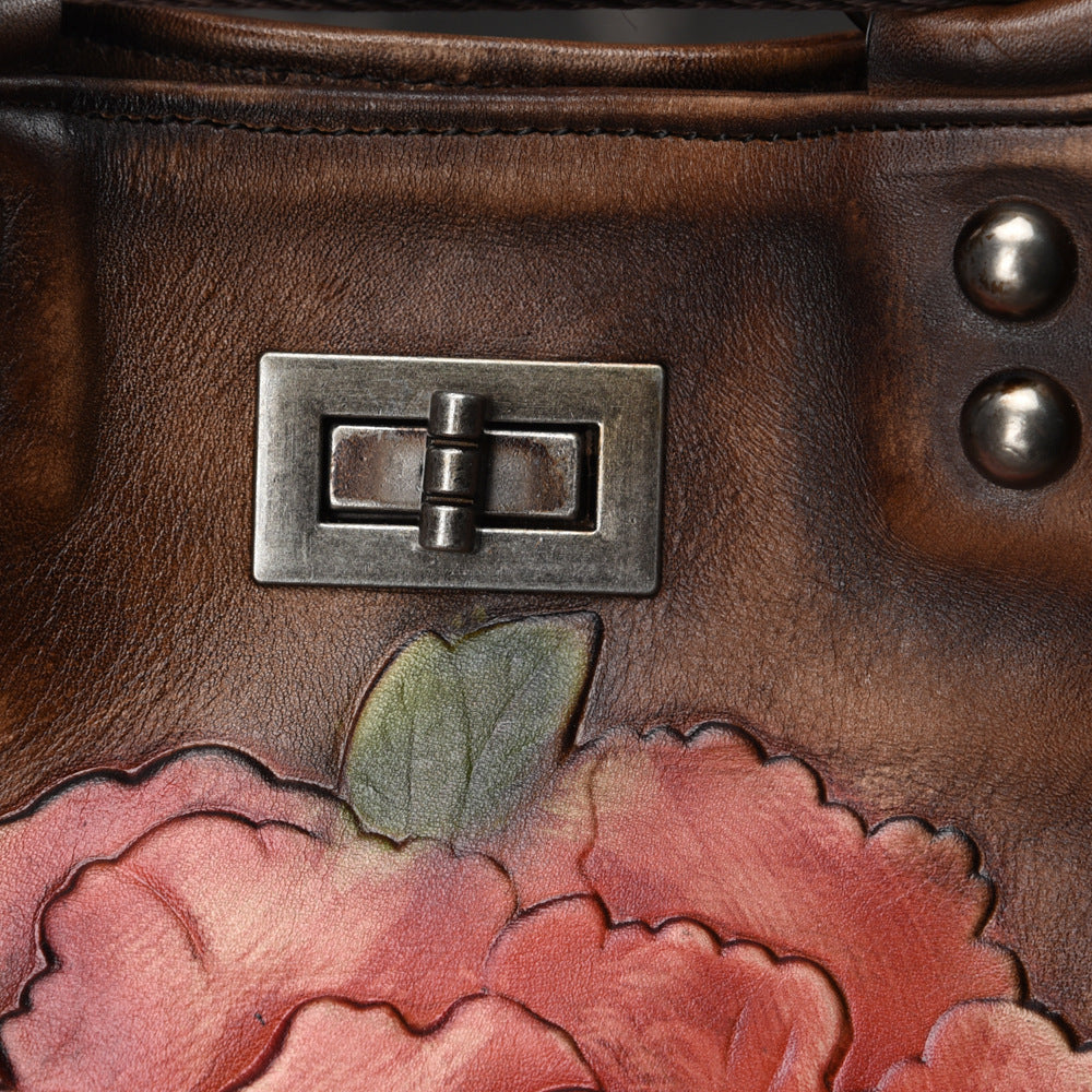 Retro Women’s Genuine Leather Bucket Backpack Cream, Brown, Red, Black - Large 25.5x30x15.5cm