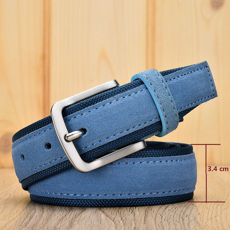 Men's Suede Leather Oxford Cloth Belt with Buckle