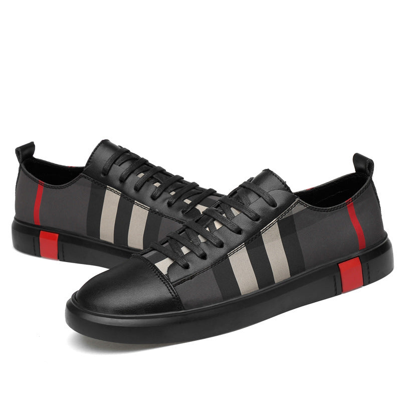 Leather Canvas Casual Shoes Flat Heel Round Toe