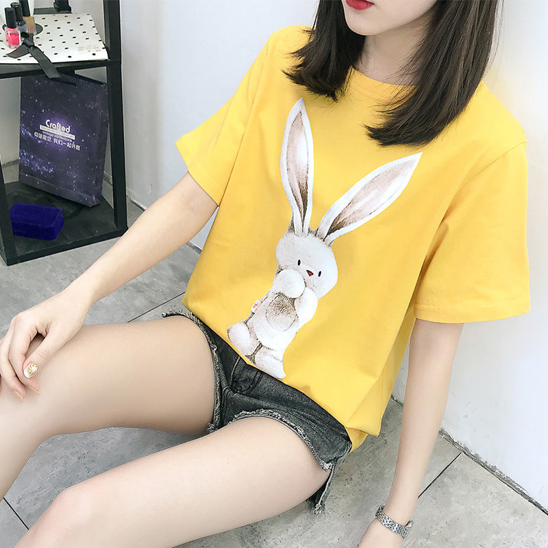 T-shirt à manches courtes en coton imprimé avec motifs de dessins animés et géométriques