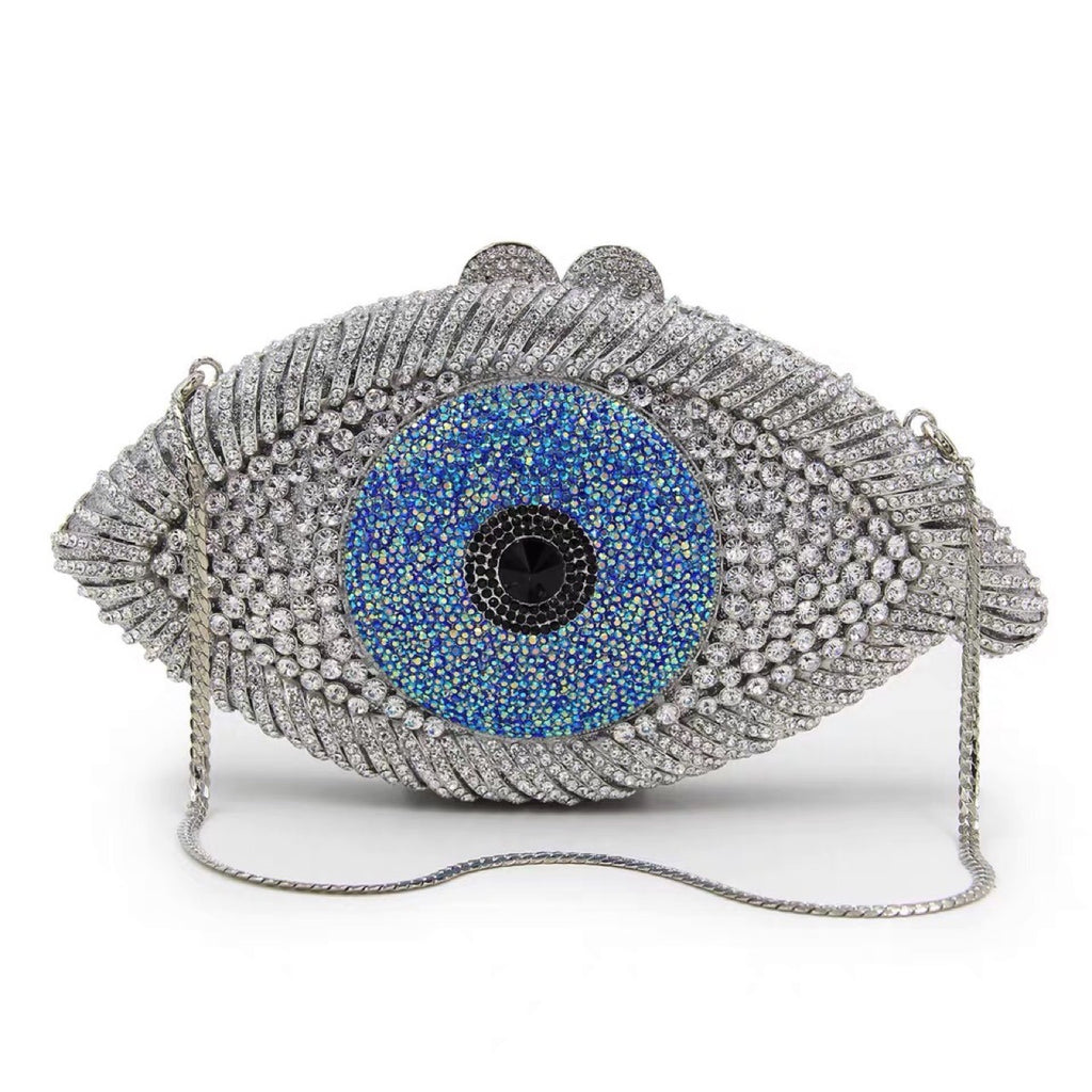 Women's Eye Diamond Evening Bag 23x12x5.5cm Metal Chain Handle