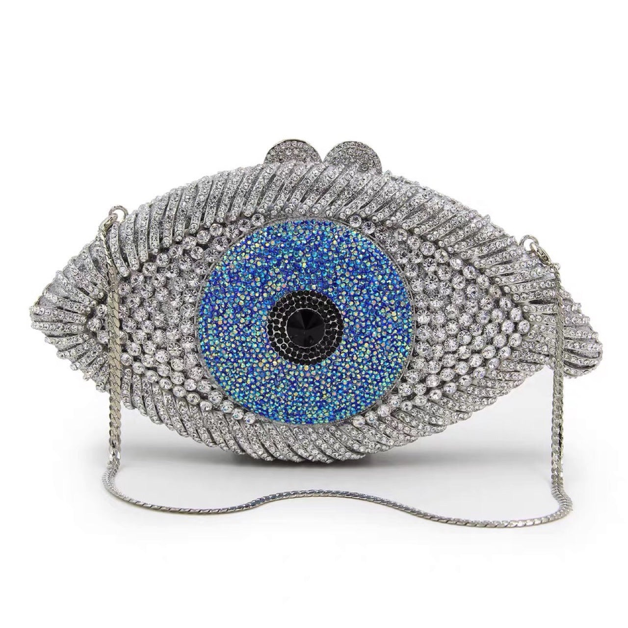 Women's Eye Diamond Evening Bag 23x12x5.5cm Metal Chain Handle