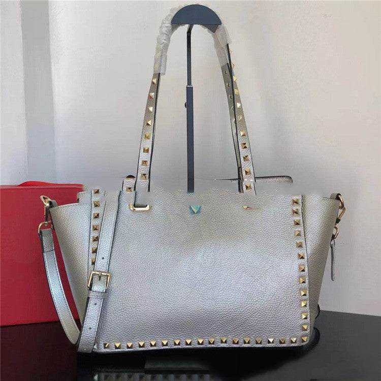 Large Leather Mommy Bag Cowhide Lychee Pattern Single-Shoulder Messenger Bag