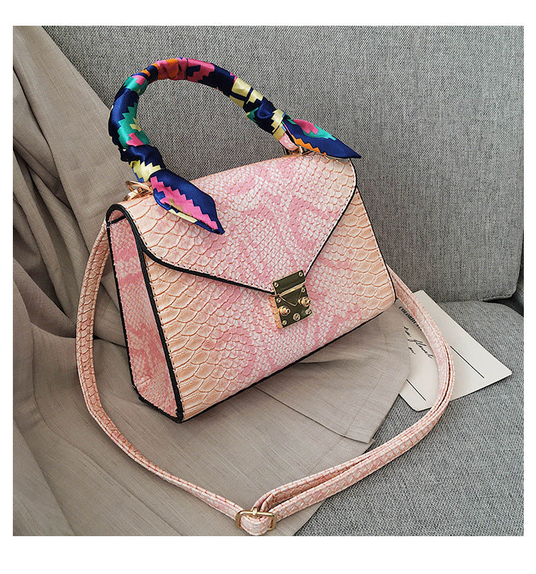 Snake print silk scarf handbag