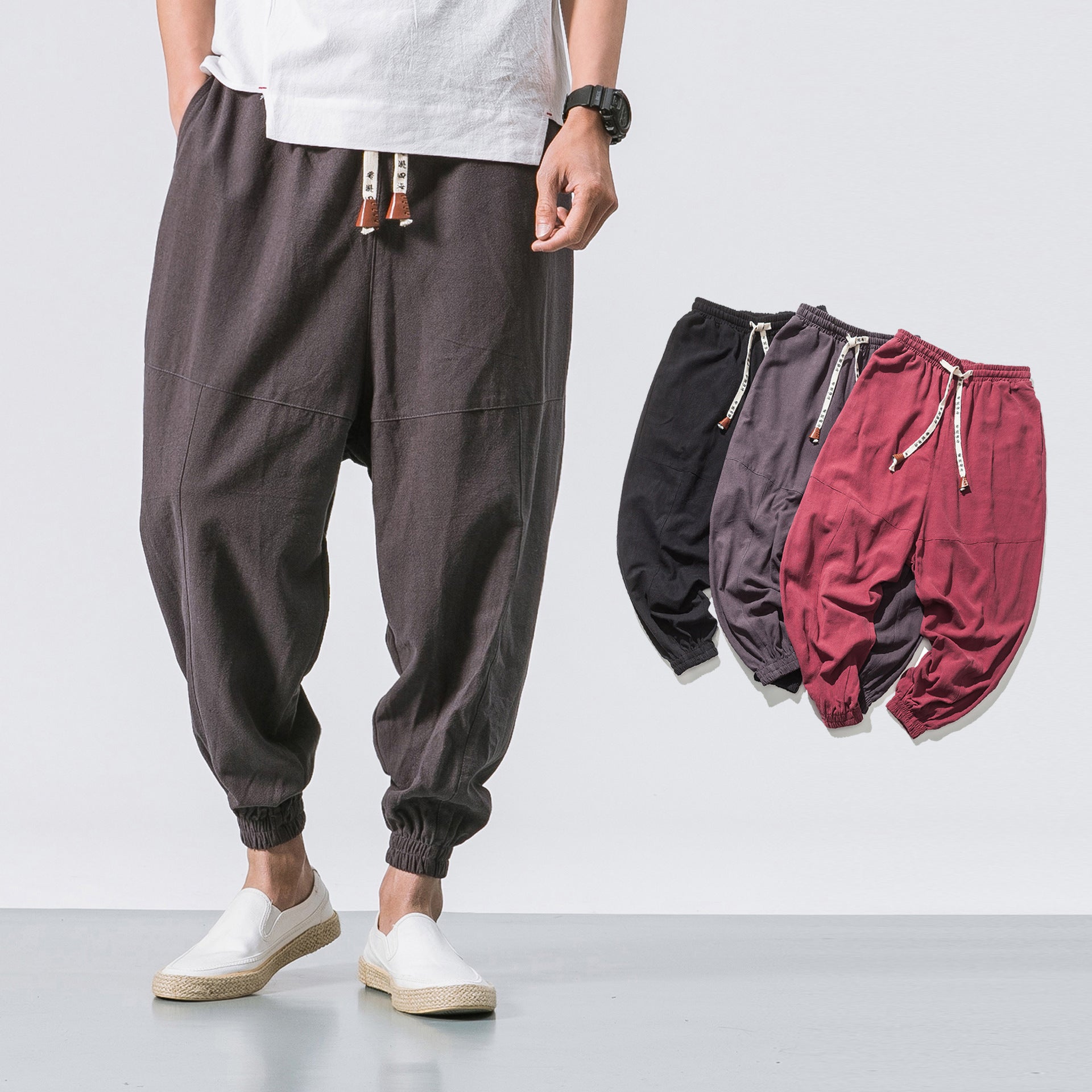 Pantalon de jogging en coton hip-hop streetwear pour homme avec cordon de serrage et poches