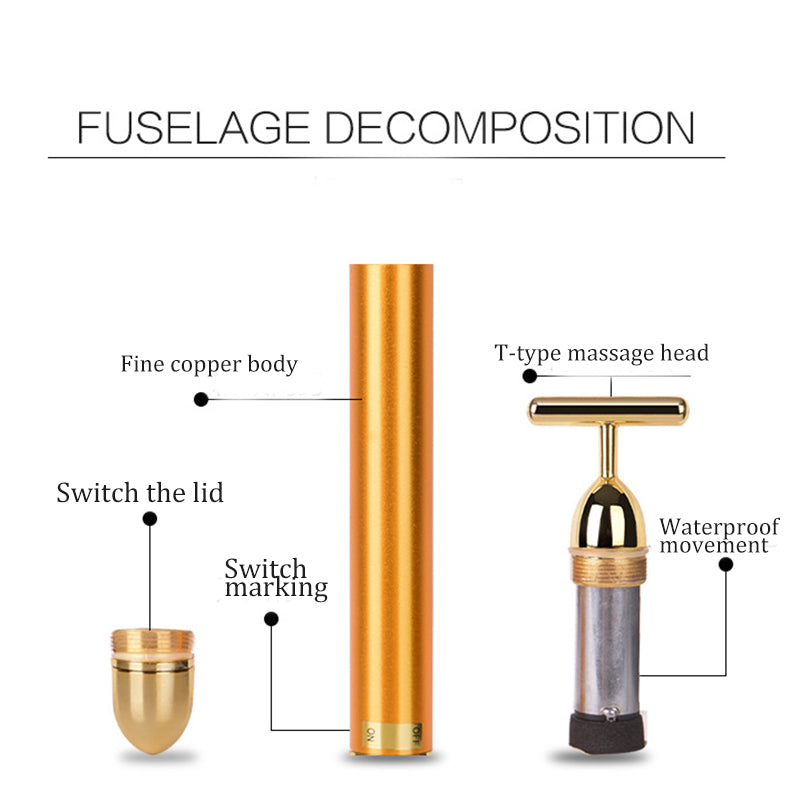 Barre de beauté vibrante à impulsions en or 24 carats pour le visage, bâtonnet de massage raffermissant et lissant pour le visage, stylo anti-rides