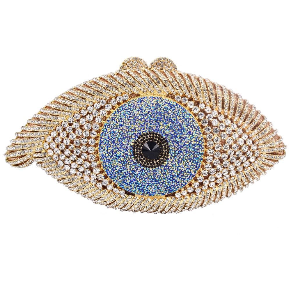 Women's Eye Diamond Evening Bag 23x12x5.5cm Metal Chain Handle