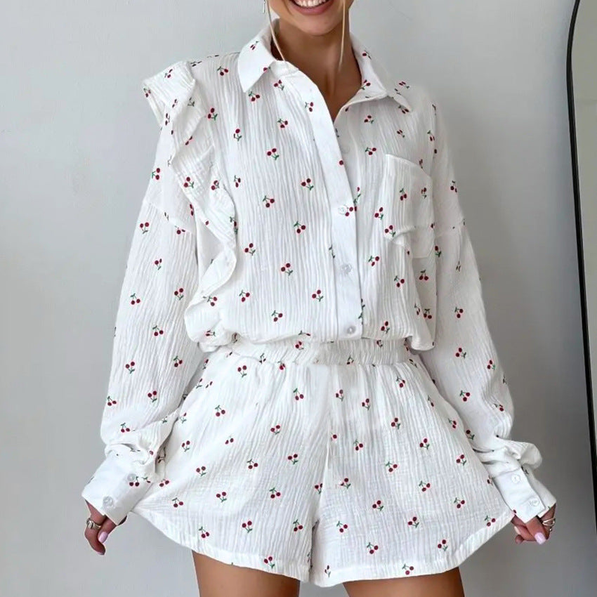 Gilet imprimé en pur coton à volants pour la maison